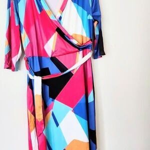 Crisscross Front Bold Print Belted Knit Maxi Dress XL
